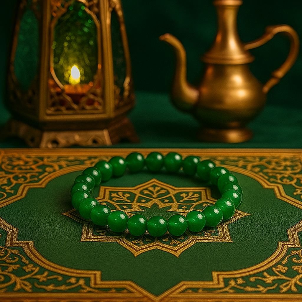 Green Jade bead Bracelet – Harmony & Prosperity | Halal to wear | Pure Natural stone with Certificate | Men | Women