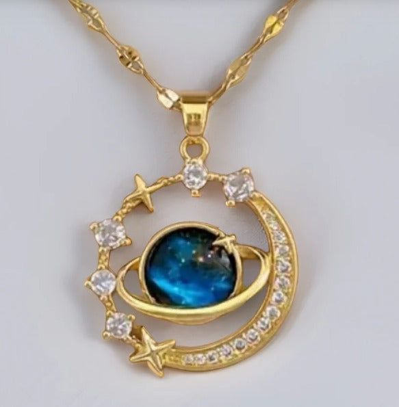 Twinkling Blue Starry Sky Zircon Pendant