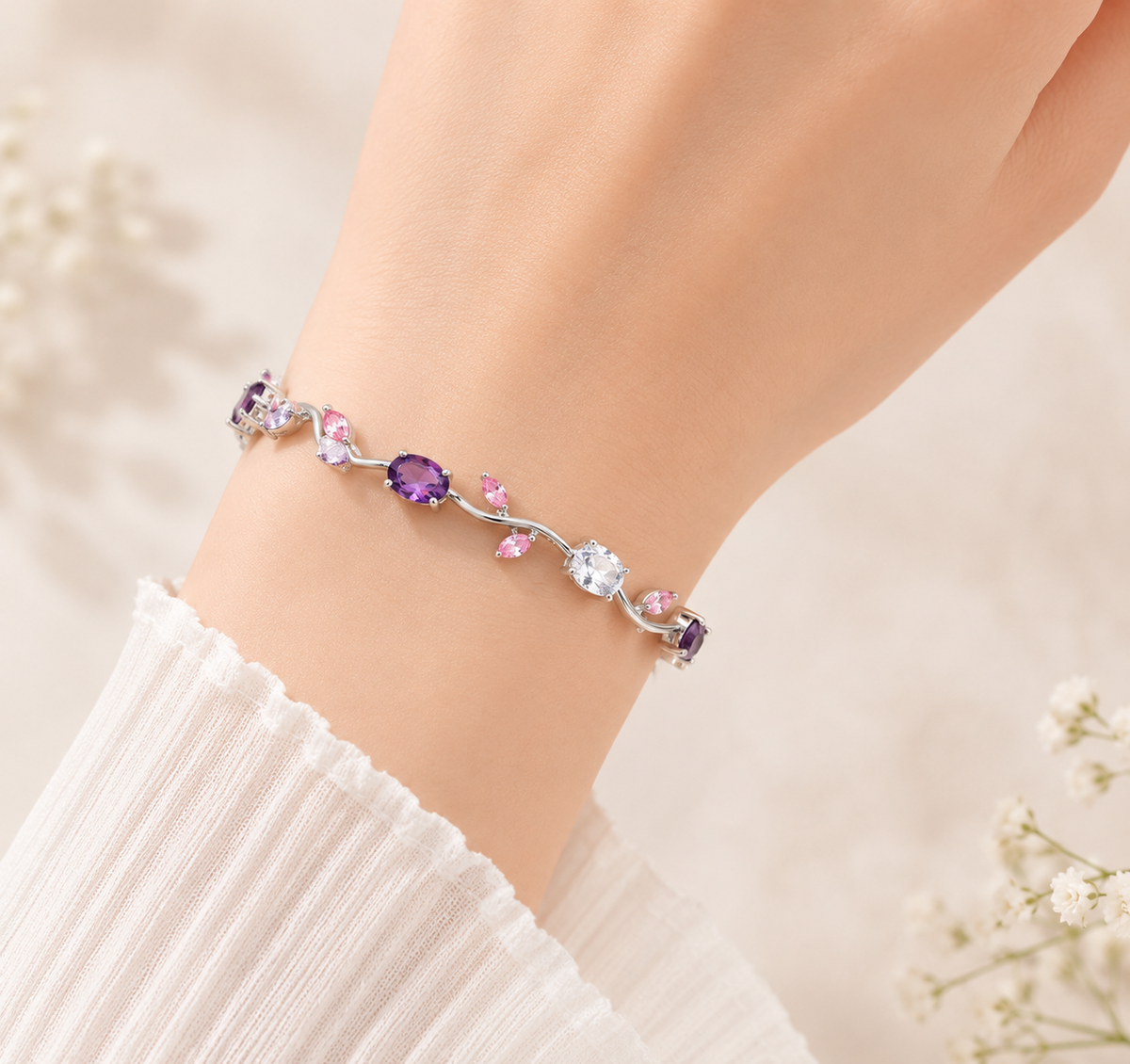 Floral Tulip Bracelet for Women & Girls | Multi Crystal Stone Bracelet