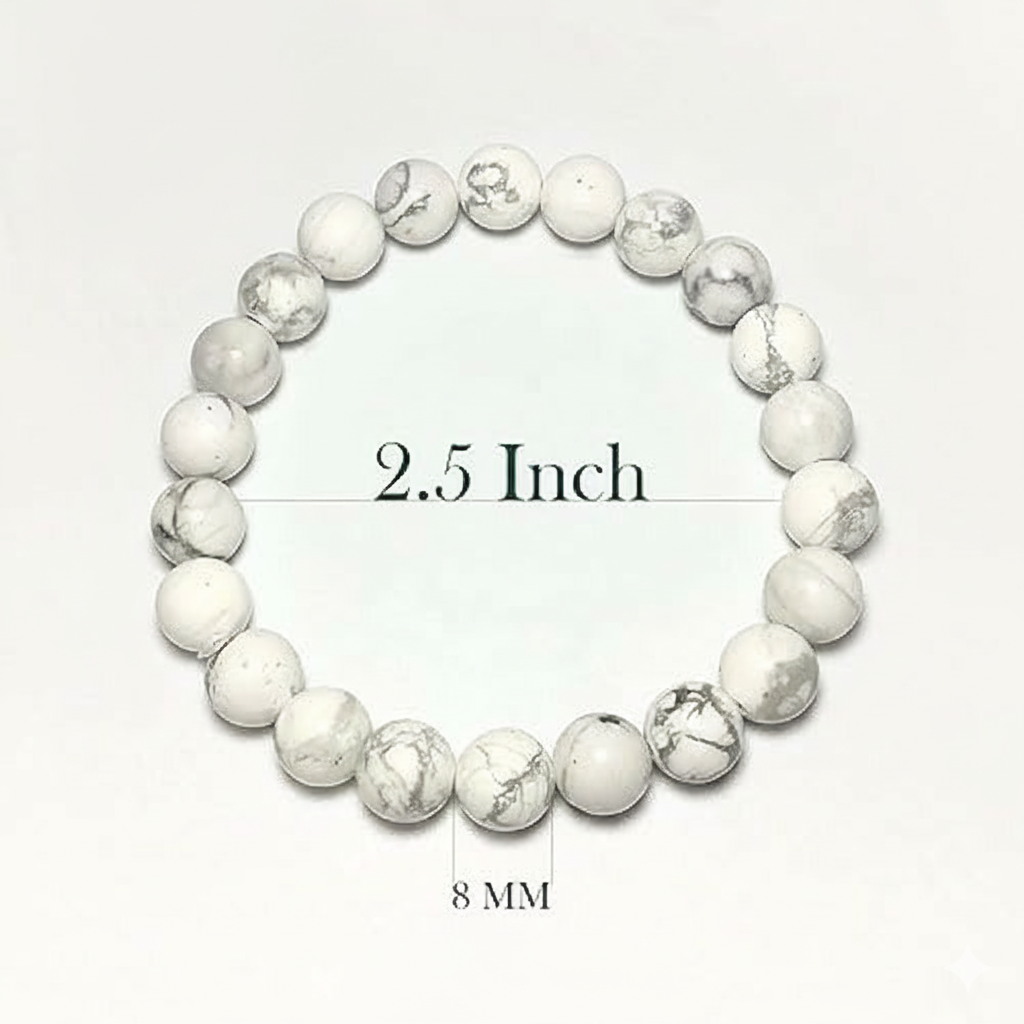 Natural Howlite Bead Bracelet - Calming & Patience | Halal to wear | Pure Natural stone with Certificate | Men | Women