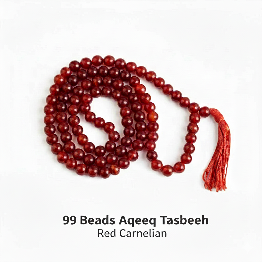 99 Beads Aqeeq Tasbeeh |Daily Zikr | Ramadan |Muharram & Chehlum |ForJummah (Friday Prayer) | Hajj & Umrah Return Gifts | Wedding/Nikkah Gift| Pure Natural Stone with certificate