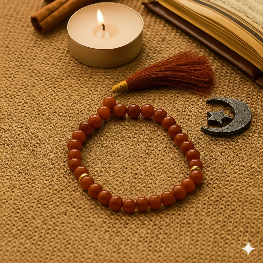 Red Carnelian Aqeeq bead bracelet – Confidence & Courage | Laal Hakik | Halal to wear | Pure Natural stone with Certificate | Men | Women