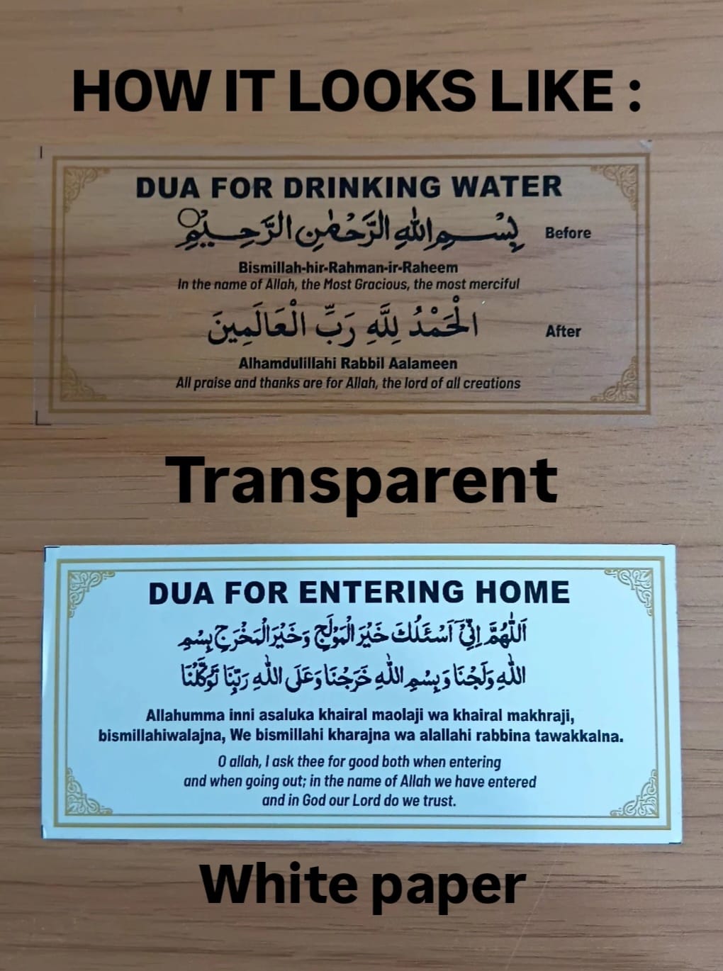 Islamic dua Stickers Set of 14 | Transparent | Seld Adhesive Arabic with English Translation |