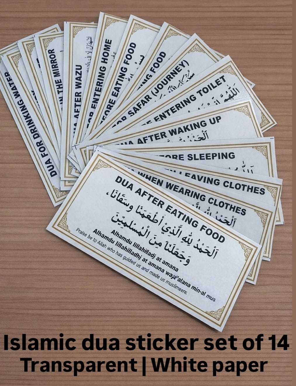 Islamic dua Stickers Set of 14 | Transparent | Seld Adhesive Arabic with English Translation |