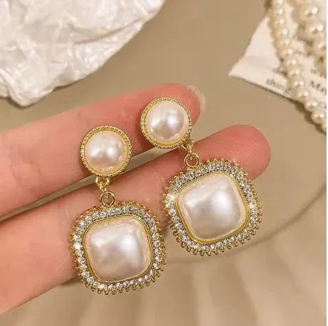 Pearl Rhinestone Drop Earrings