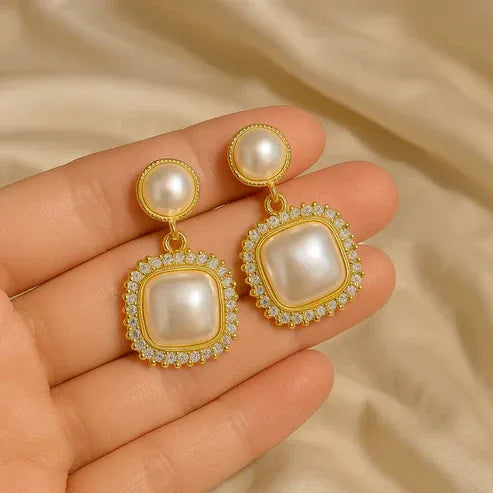 Pearl Rhinestone Drop Earrings