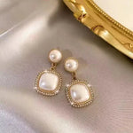 Pearl Rhinestone Drop Earrings