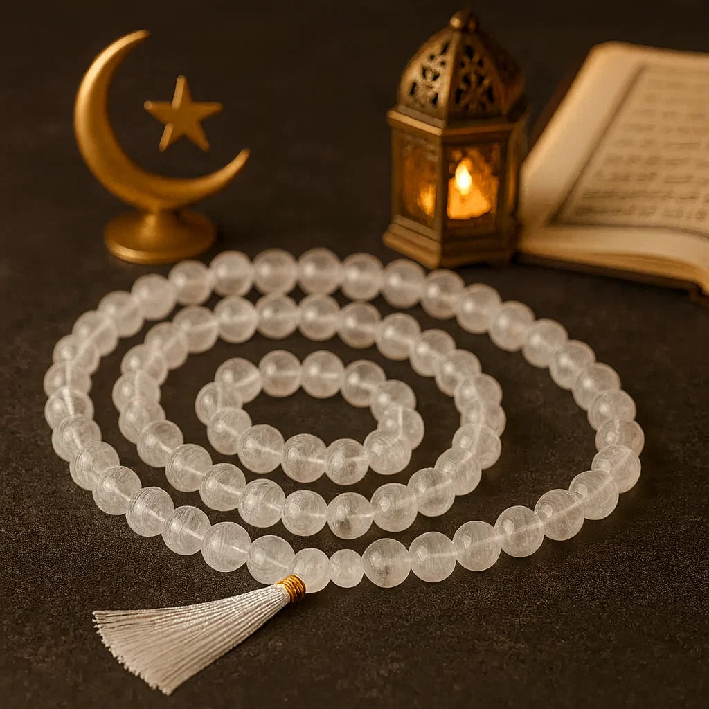 Clear Quartz Bead Bracelet – Amplifies Energy & mental Clarity | Halal to wear | Pure Natural stone with Certificate | Men | Women