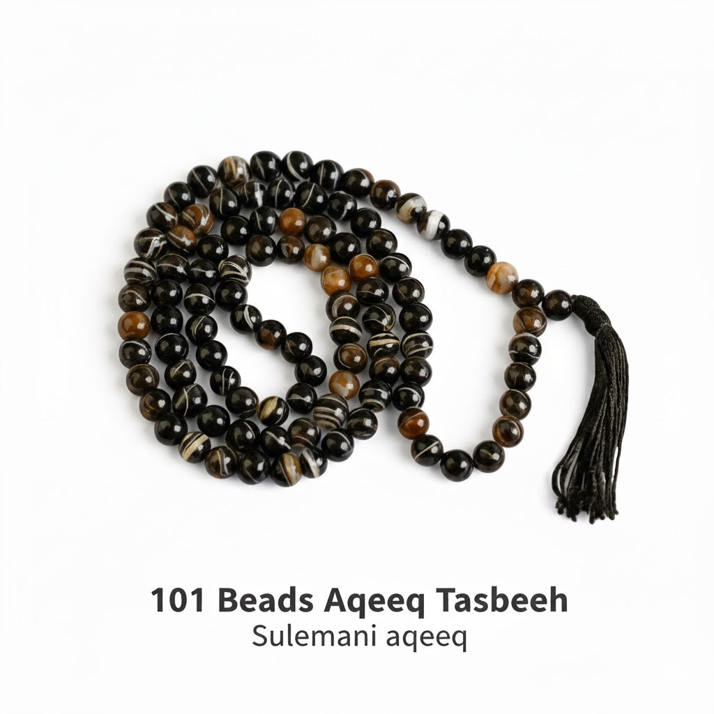 101 Beads Aqeeq Tasbeeh |Daily Zikr | Ramadan |Muharram & Chehlum |ForJummah (Friday Prayer) | Hajj & Umrah Return Gifts | Wedding/Nikkah Gift| Pure Natural Stone with certificate