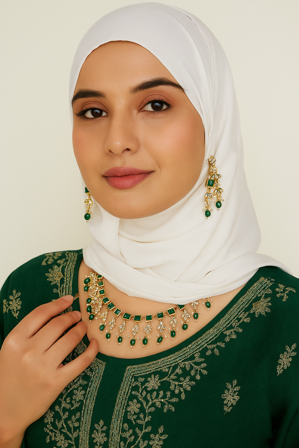Elegant Green Stone Bridal Necklace Set