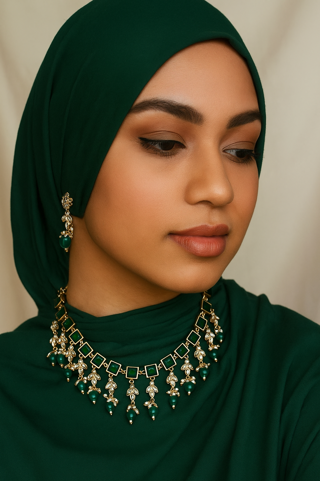 Elegant Green Stone Bridal Necklace Set