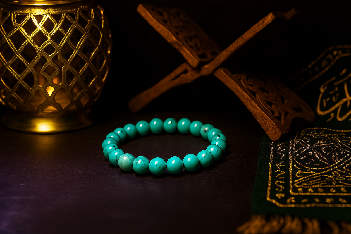Firoza(Turquoise) Bead Bracelet – Barakah & Success | Halal to wear | Pure Natural stone with Certificate | Men | Women