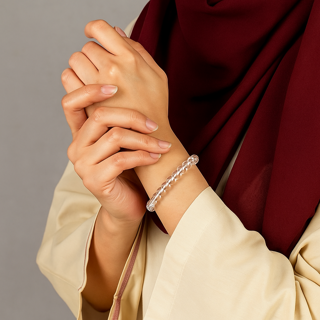 Clear Quartz Bead Bracelet – Amplifies Energy & mental Clarity | Halal to wear | Pure Natural stone with Certificate | Men | Women