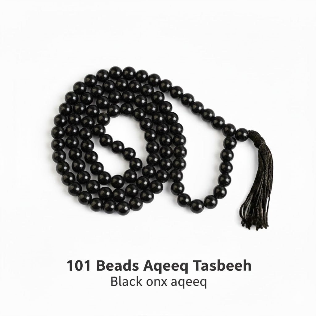 101 Beads Aqeeq Tasbeeh |Daily Zikr | Ramadan |Muharram & Chehlum |ForJummah (Friday Prayer) | Hajj & Umrah Return Gifts | Wedding/Nikkah Gift| Pure Natural Stone with certificate