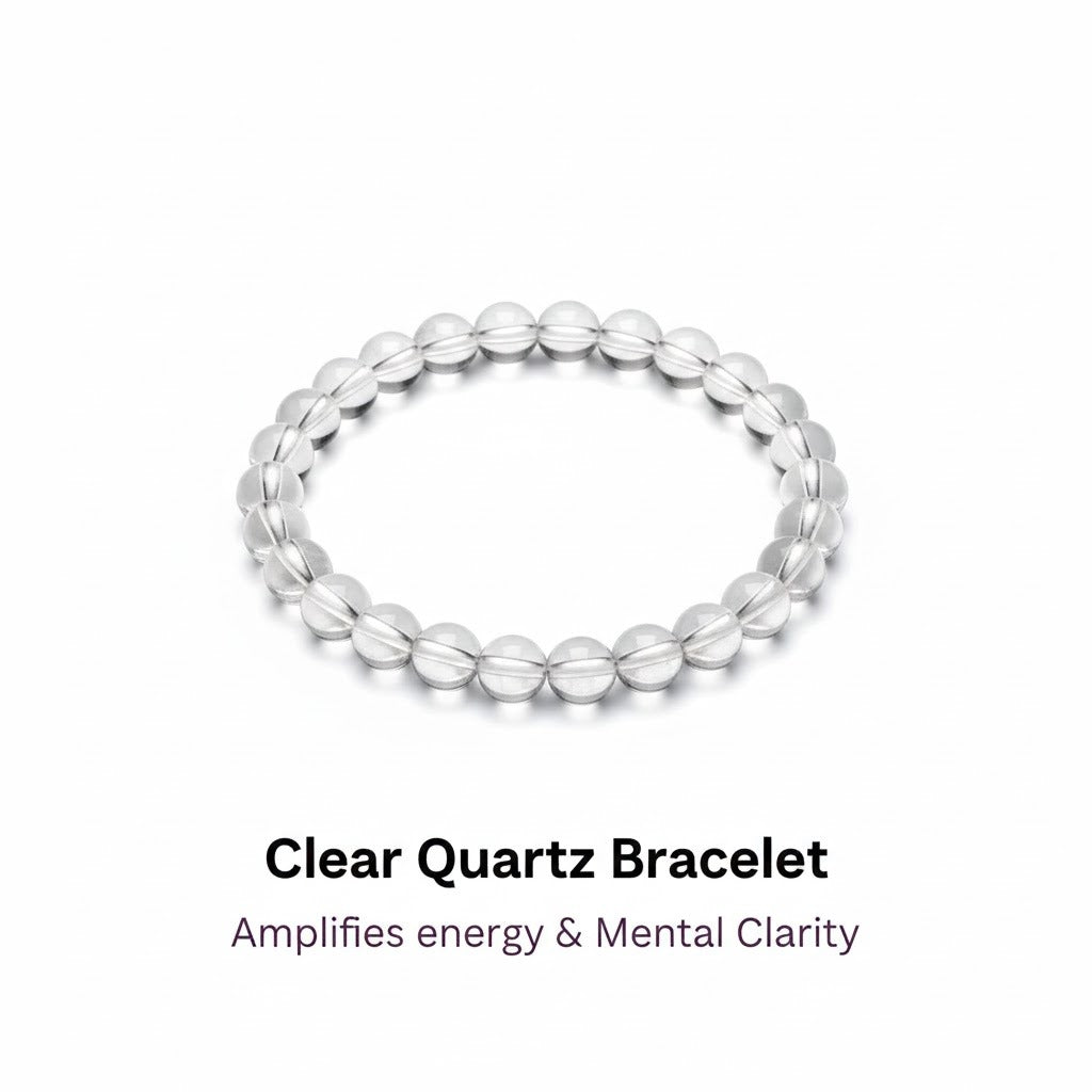Clear Quartz Bead Bracelet – Amplifies Energy & mental Clarity | Halal to wear | Pure Natural stone with Certificate | Men | Women