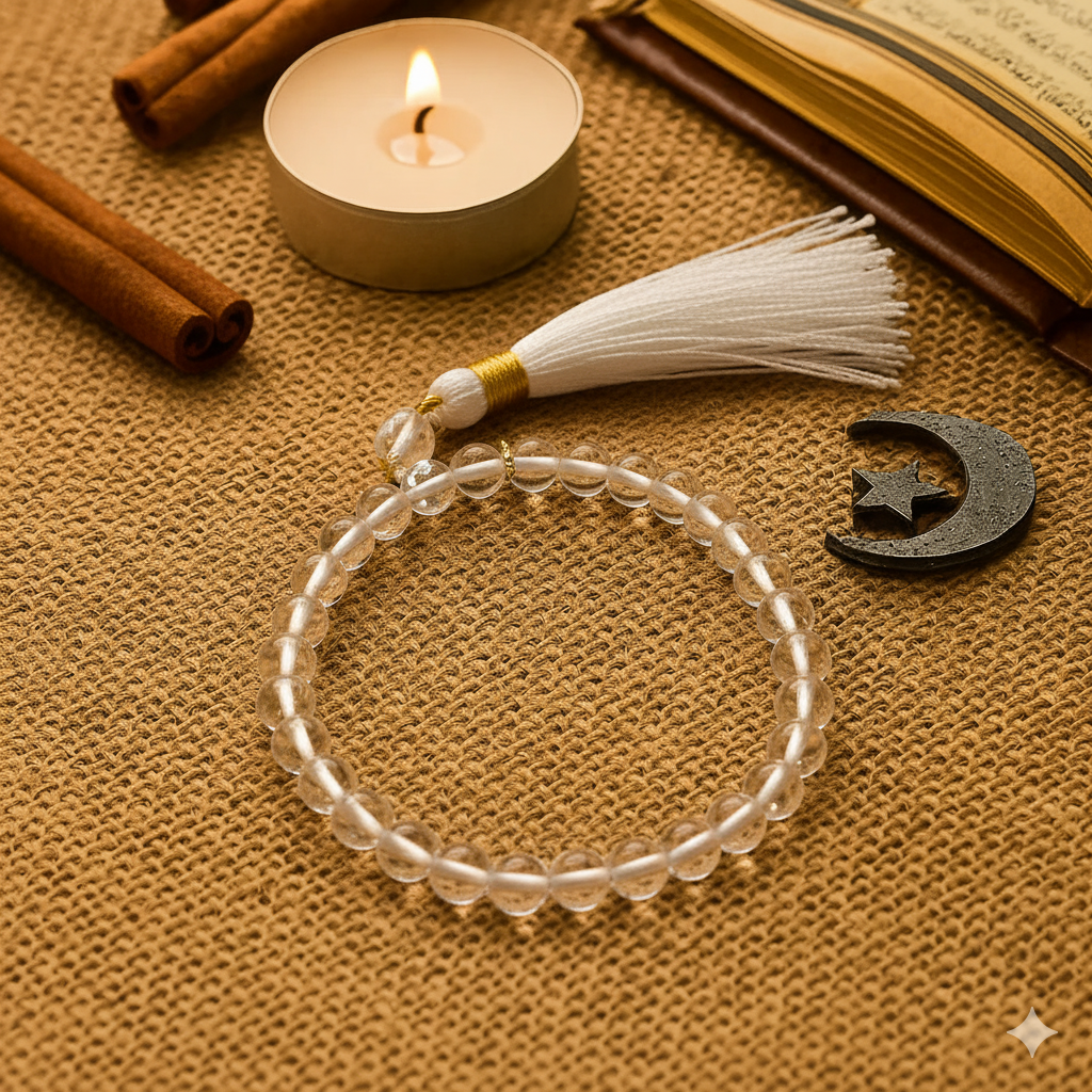 Clear Quartz Bead Bracelet – Amplifies Energy & mental Clarity | Halal to wear | Pure Natural stone with Certificate | Men | Women