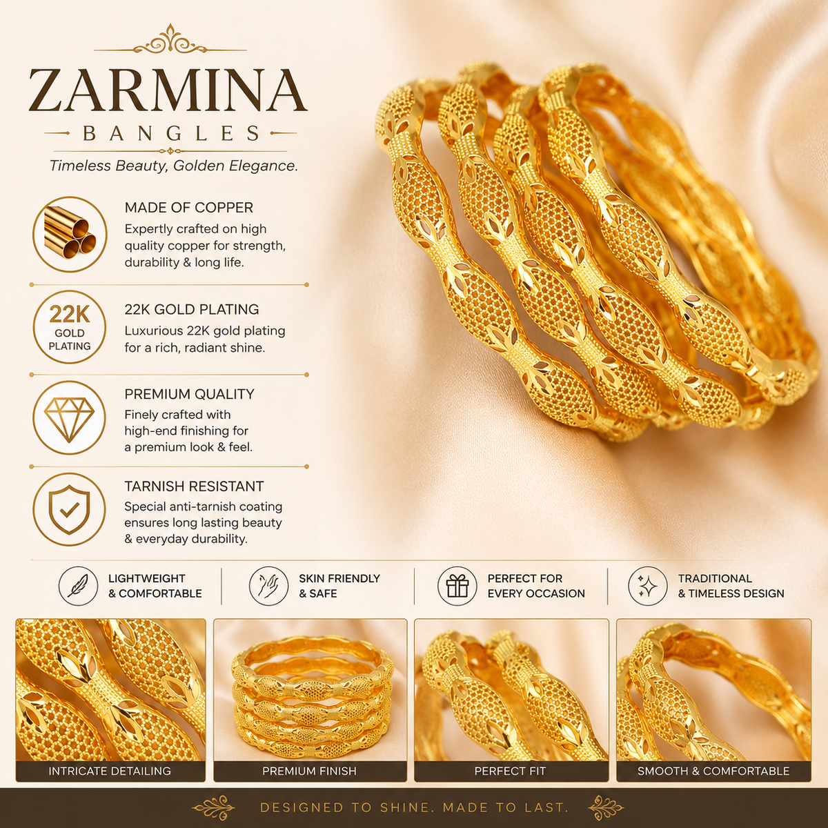 Dubai Style Zarmina Bangles | Women | Daily traditional wear | Wedding | Eid | Gift | Set of 2 | Set of 4