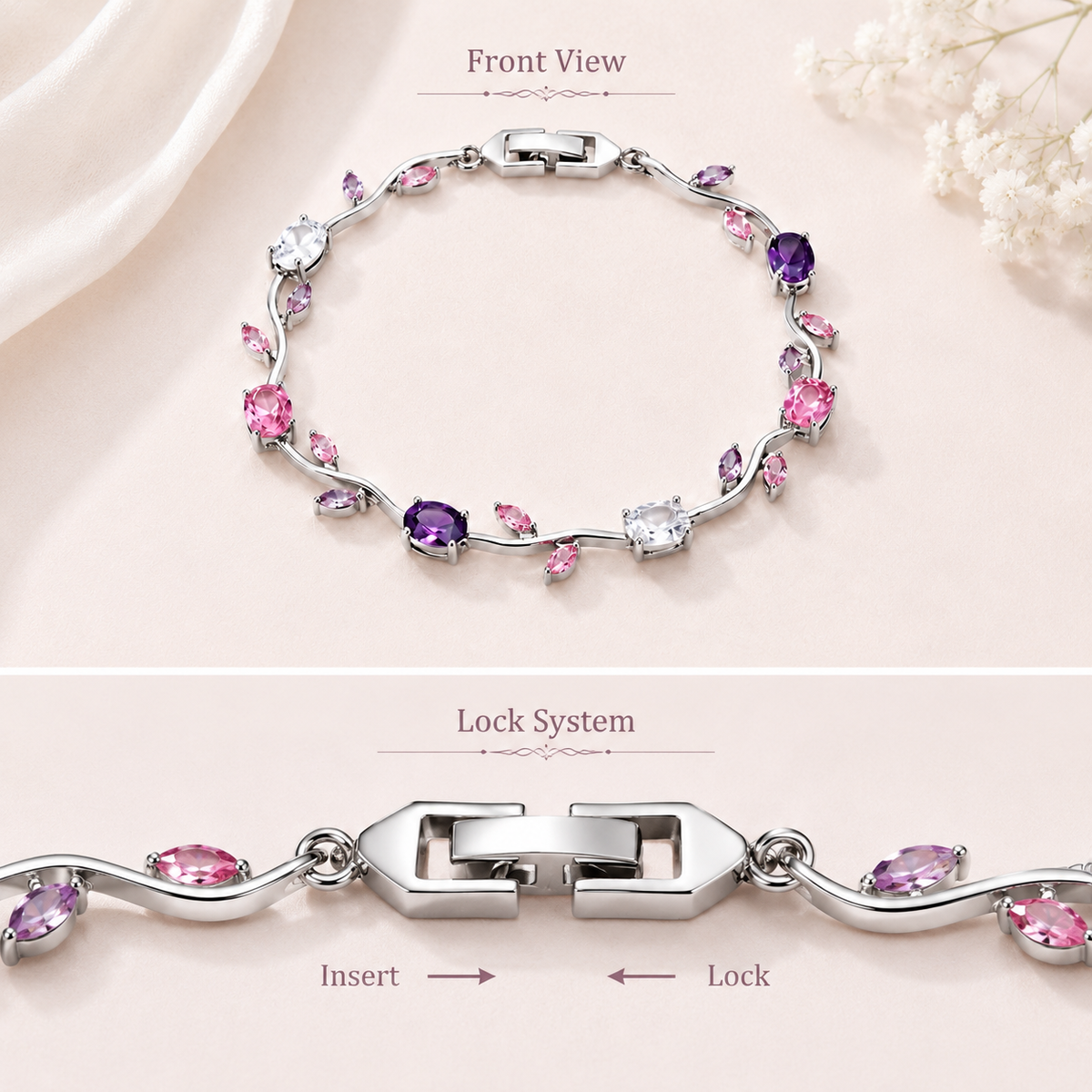 Floral Tulip Bracelet for Women & Girls | Multi Crystal Stone Bracelet