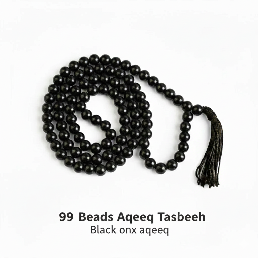 99 Beads Aqeeq Tasbeeh |Daily Zikr | Ramadan |Muharram & Chehlum |ForJummah (Friday Prayer) | Hajj & Umrah Return Gifts | Wedding/Nikkah Gift| Pure Natural Stone with certificate