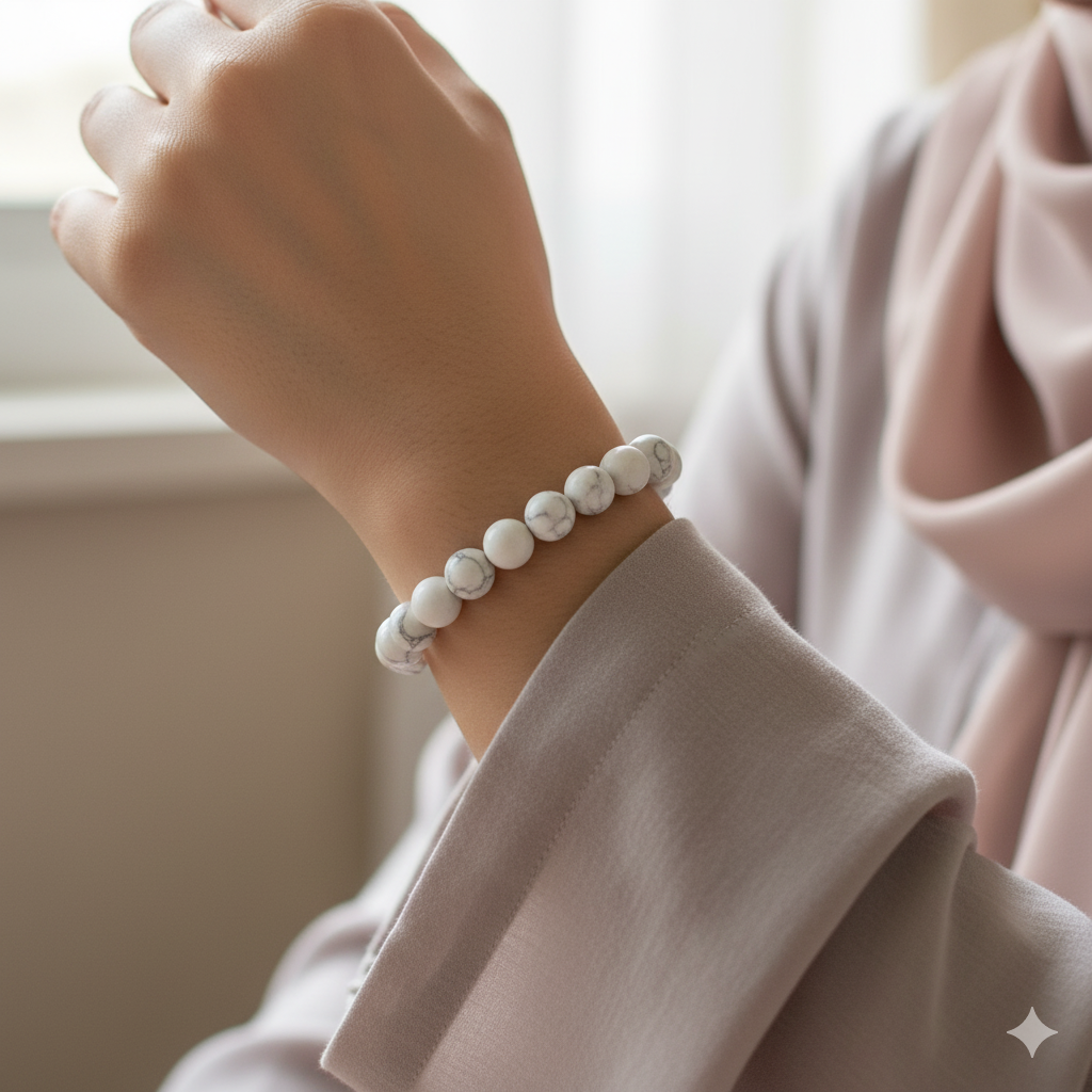 Natural Howlite Bead Bracelet