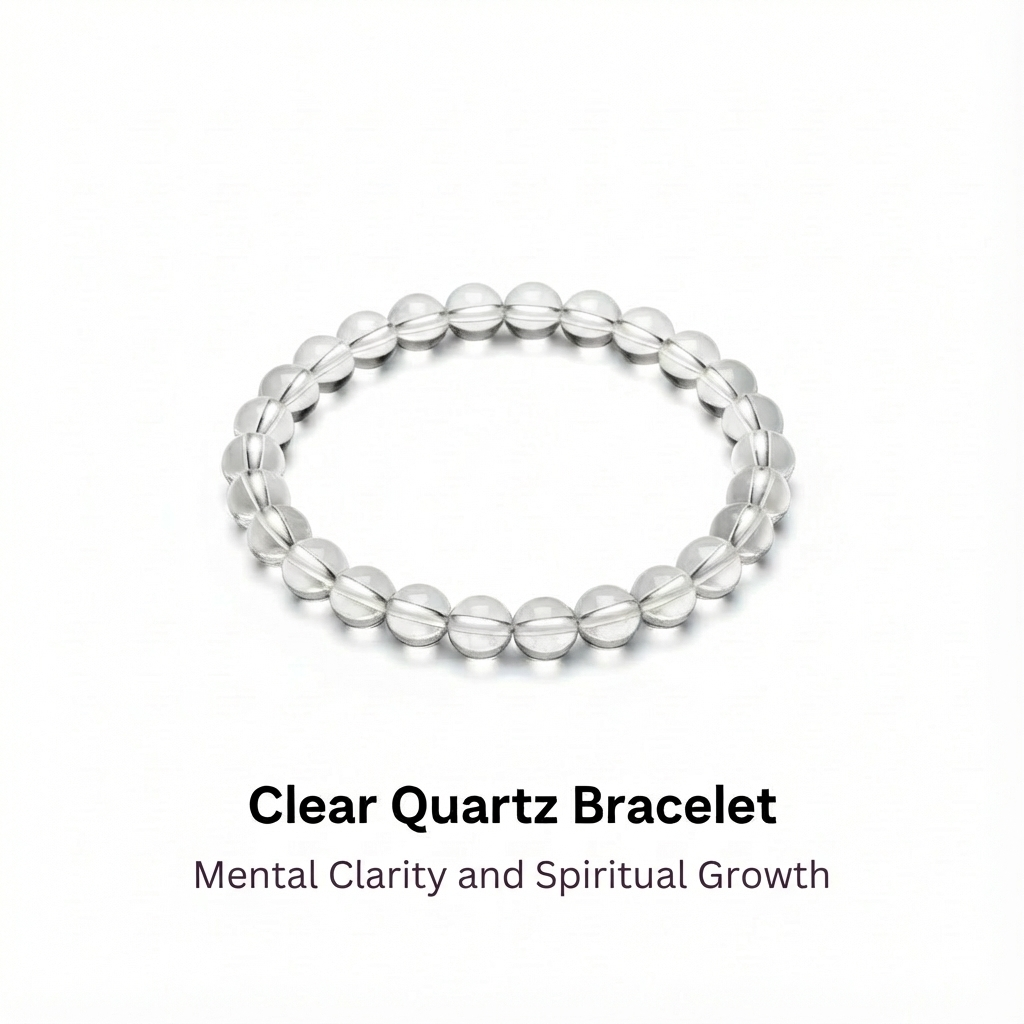 Clear Quartz Bead Bracelet –Mental Clarity & Spiritual Growth | Halal to wear | Pure Natural stone with Certificate | Men | Women