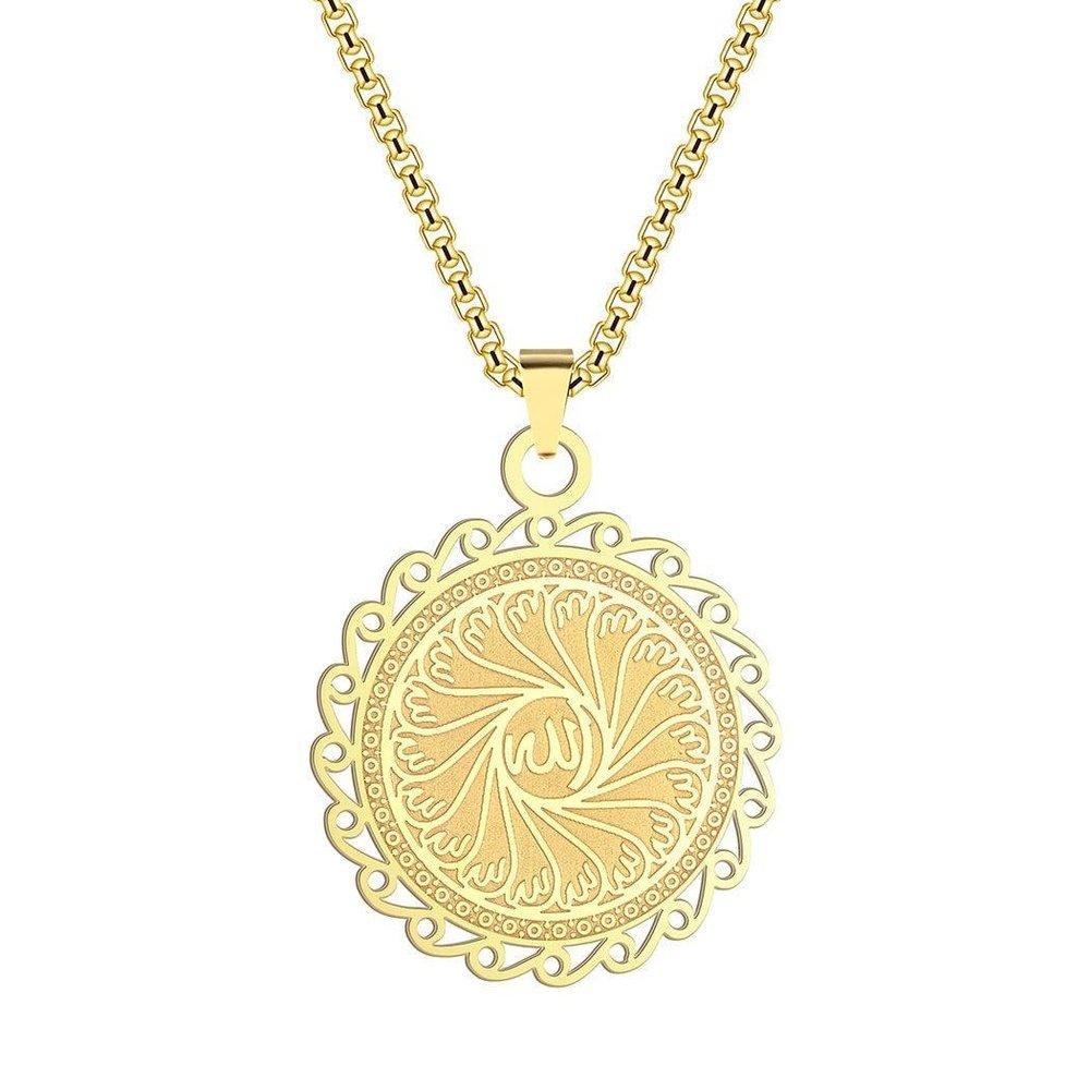 Gold Plated Totem Quran Round Islamic Necklace Unisex