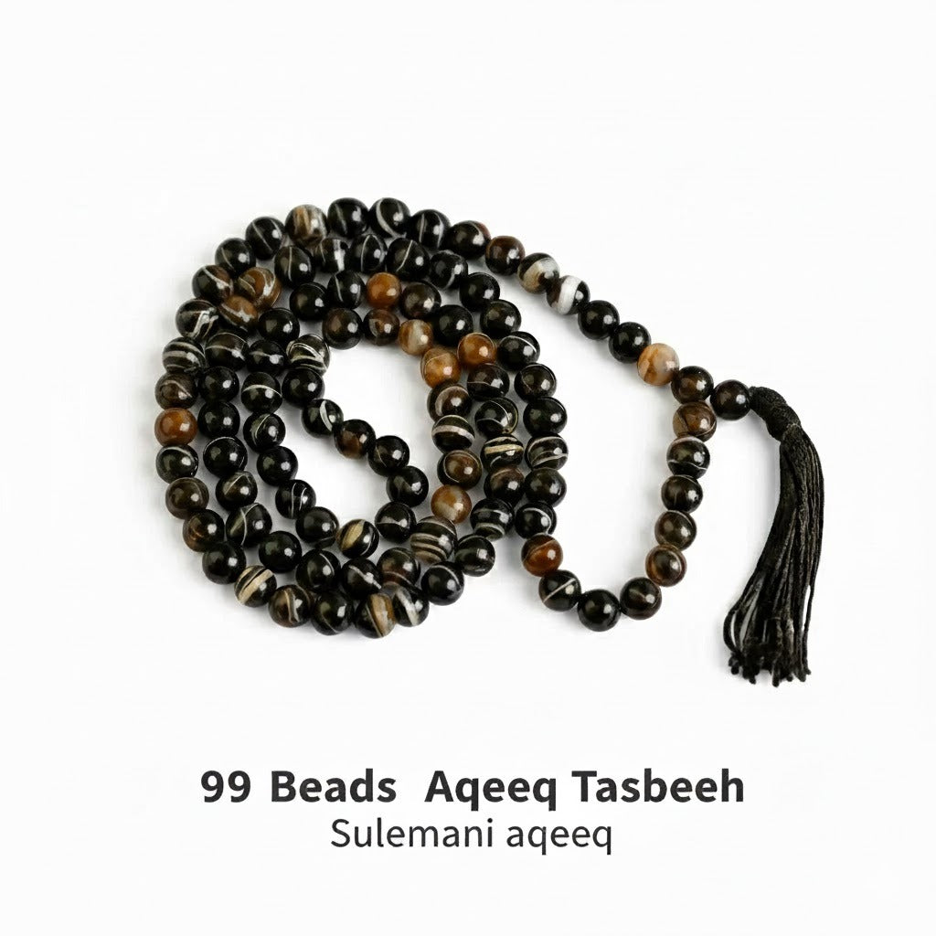 99 Beads Aqeeq Tasbeeh |Daily Zikr | Ramadan |Muharram & Chehlum |ForJummah (Friday Prayer) | Hajj & Umrah Return Gifts | Wedding/Nikkah Gift| Pure Natural Stone with certificate