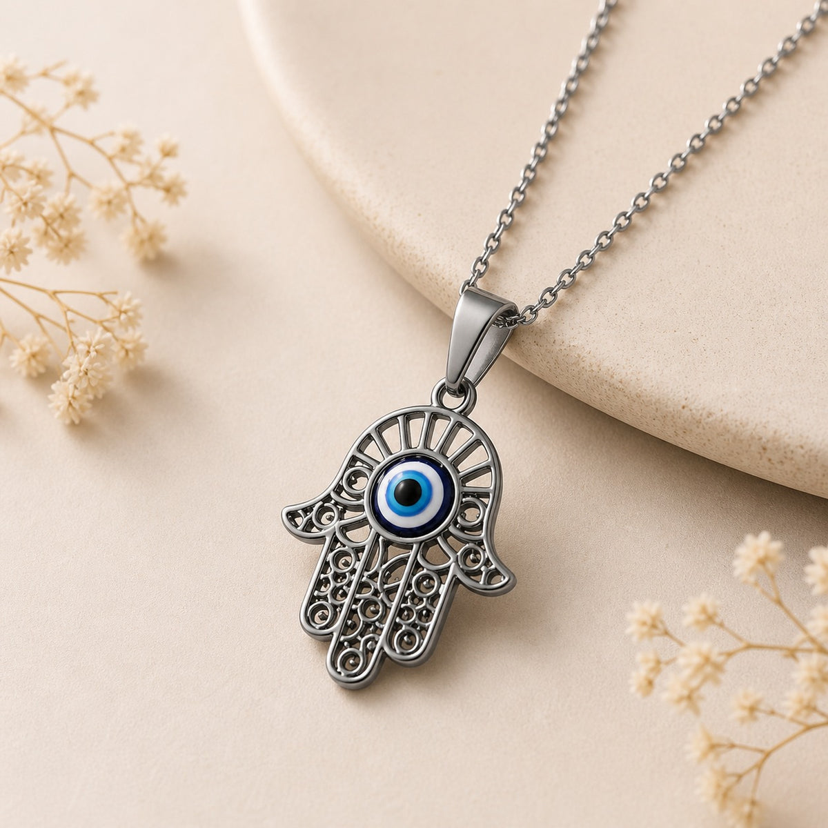 Hamsa Necklace with evil eye