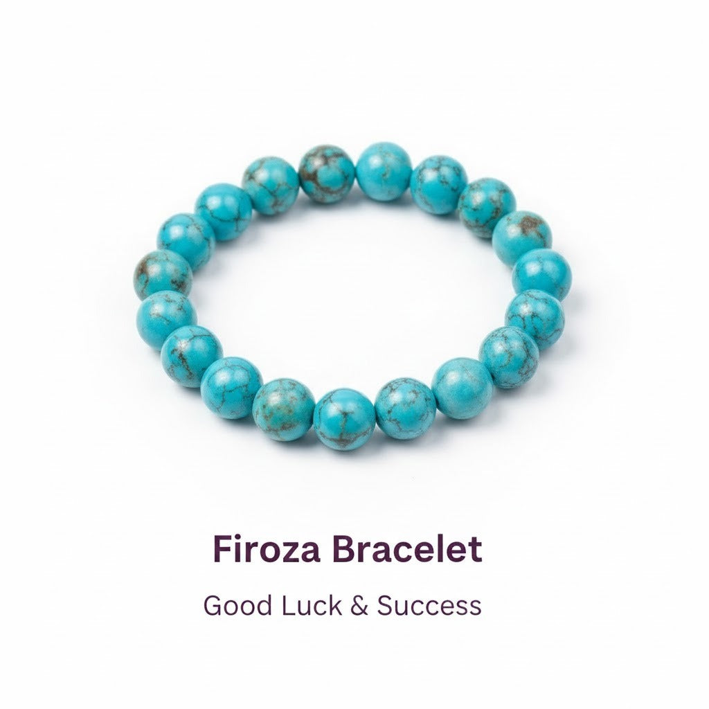 Firoza(Turquoise) Bead Bracelet – Barakah & Success | Halal to wear | Pure Natural stone with Certificate | Men | Women