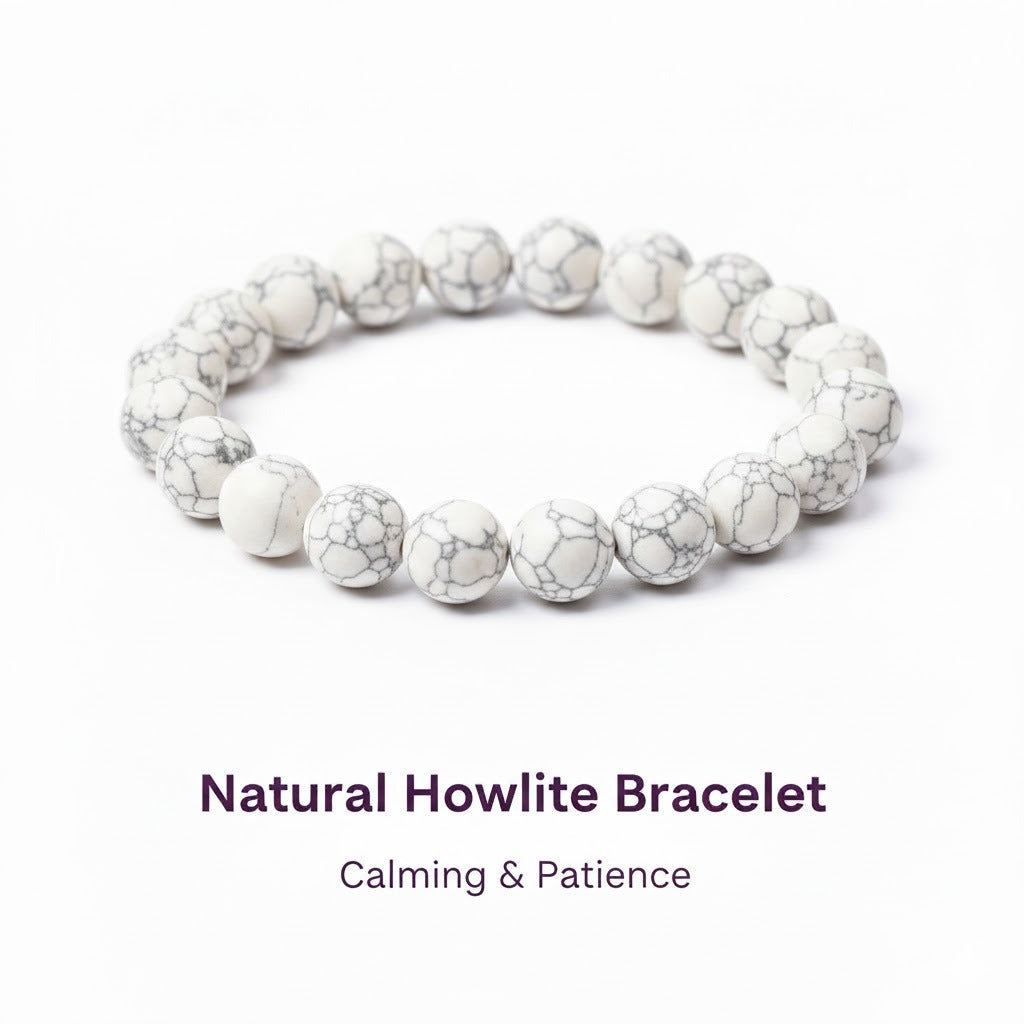 Natural Howlite Bead Bracelet - Calming & Patience | Halal to wear | Pure Natural stone with Certificate | Men | Women
