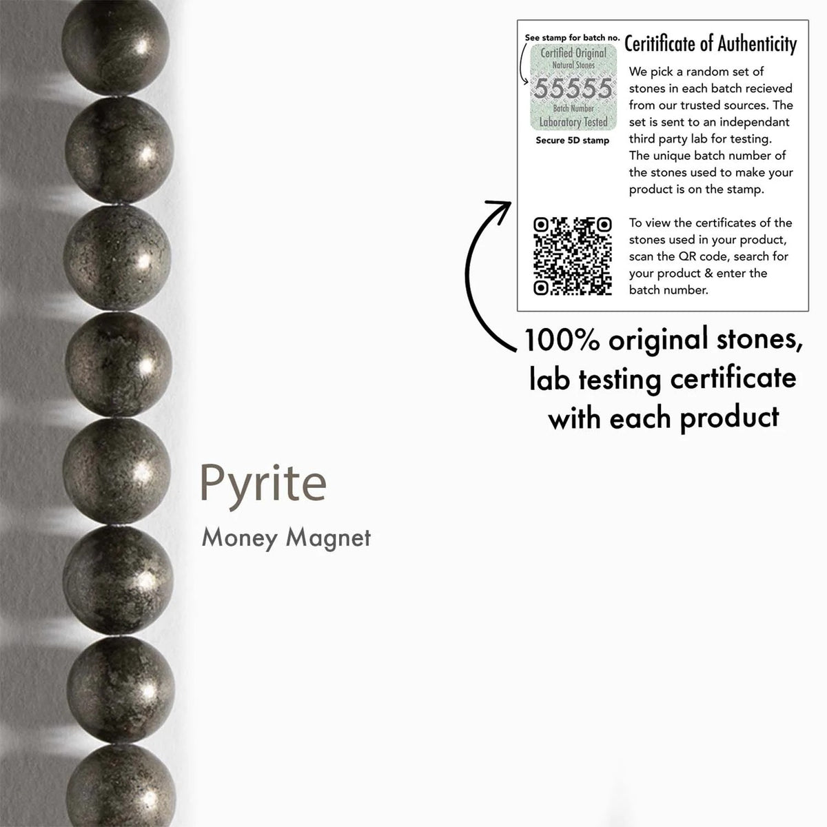 Natural Pyrite Bead Bracelet- Money & Wealth Attraction | Halal to wear | Pure Natural stone with Certificate | Men | Women